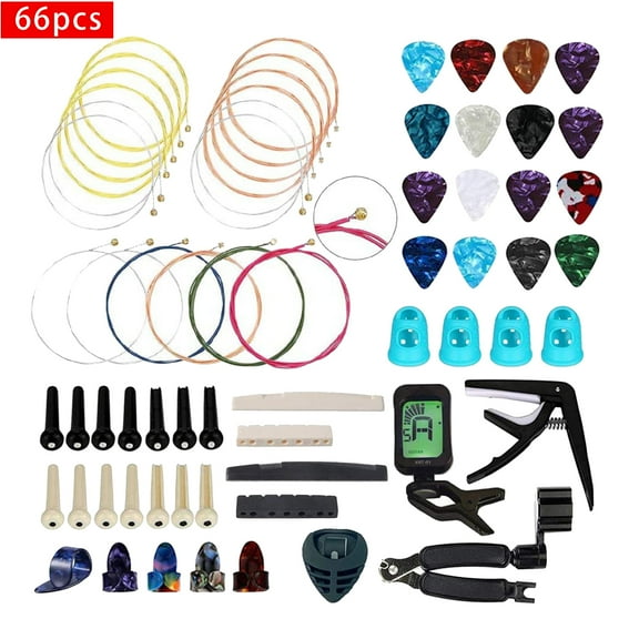 66pcs Guitar Accessories Kit Picks,Bridge Pins,Nuts & Saddles,Finger Protector
