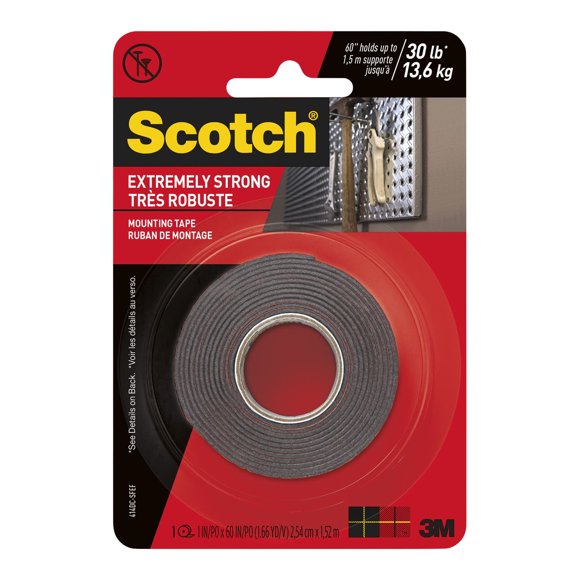 Scotch® Extremely Strong Mounting Tape, 414DC-SFEF, 1 in x 60 in (2.54 cm x 152.4 cm)