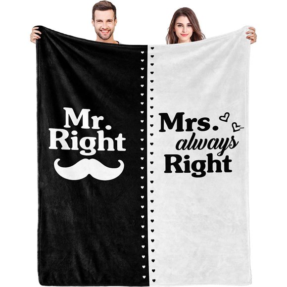 XZYG Mr Right and Mrs Always Right Gifts Wedding Gifts for Couples Bride To Be Gifts Newly Engaged Bridal Shower Gifts Gifts for Wedding Bride Groom Engagement Couples Husband Wife Blanket(60*80inch)