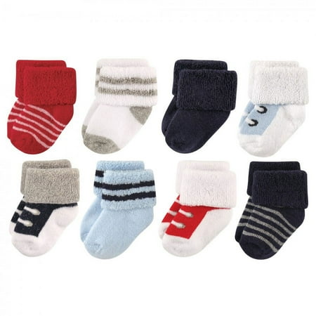 UPC: 0660168280494 | Luvable Friends Baby Boy Newborn and Baby Terry Socks Red Navy Sneakers 0-6 Months