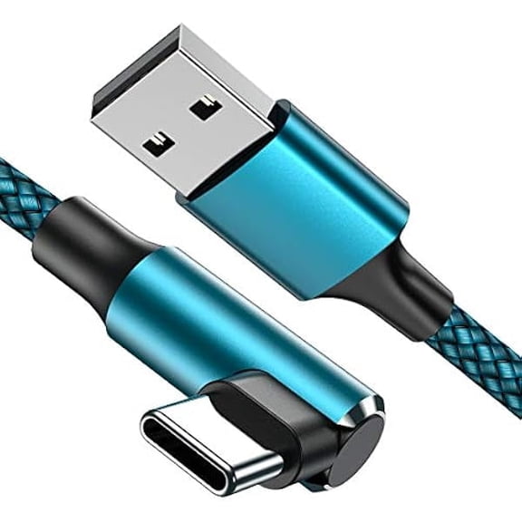 xixishop Type C Cable 90 Degrees Right Angle [3-Pack 10ft] Nylon Braided USB A to USB C Fast Charger Cord for Samsung S21 S20 S10 S10e S9 S8 Plus,Note 10 9 8, LG V30 V20-3 Pack, Cyan
