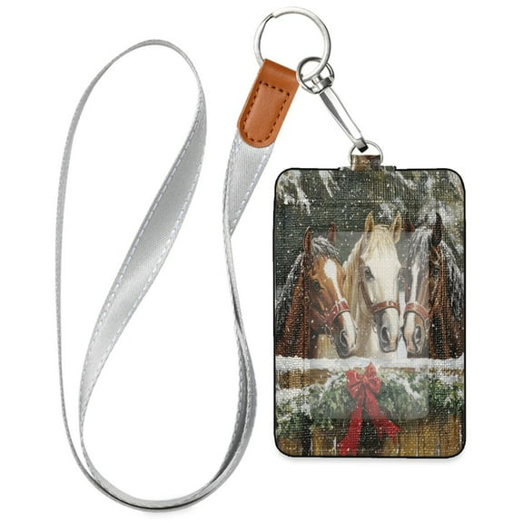 PU Leather ID Badge Holder Stylish Badge Holders with Lanyard (4.3x2.8x0.3in) for Cards & Credentials Three Horses