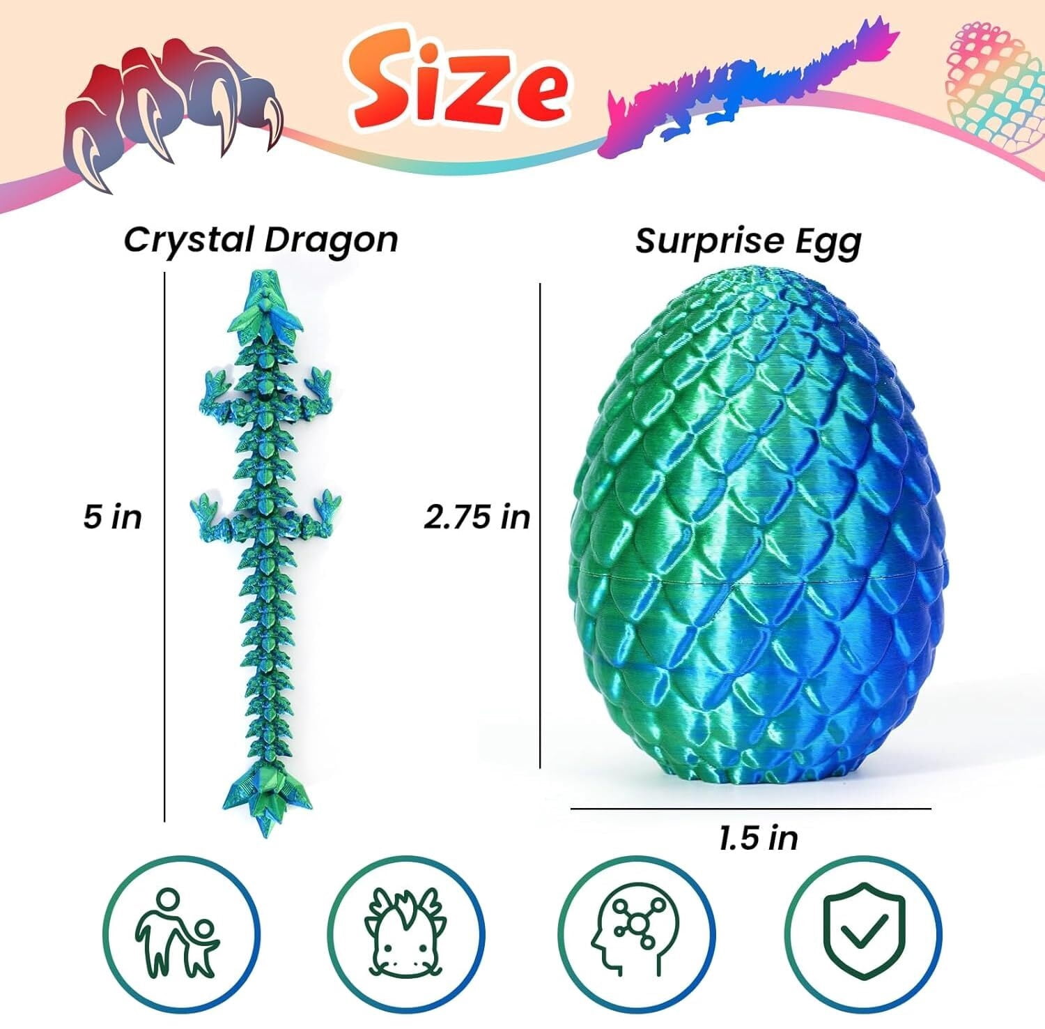 3D Printed Dragon Eggs  4PCS Articulated Dragon , Mystery 3D Fidget Dinosaur Eggs Set for & Adults, Fantasy Desk Decor & Collectible Gifts