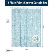 Mainstays 16-Piece Blue Floral Shower Curtain Bathroom Set with Rug, 12 Hooks, Soap Dispenser and Tray