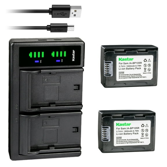 Kastar 2-Pack IA-BP105R Battery and LTD2 USB Charger Replacement for Samsung SMX-F500, SMX-F500BN, SMX-F500SP, SMX-F501, SMX-F501BN, SMX-F501BP, SMX-F530, SMX-F530BN, SMX-F530BP, SMX-F70 Cameras