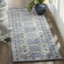SAFAVIEH Bella Noelle Geometric Bordered Wool Runner Rug, Ivory/Blue, 2'3" x 7'