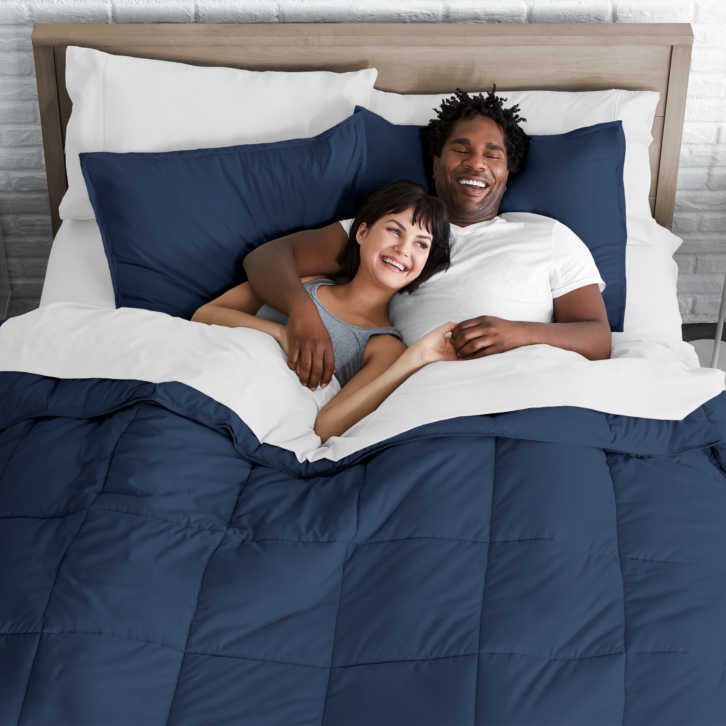 Bare Home Microfiber 5-Piece Dark Blue and White Bed in a Bag, Twin XL