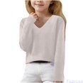 thumbnail image 2 of Fozruso Girls V Neck Sweaters Long Sleeve Knit Pullover Sweaters For Kids Girls School Daily Outfits,Beige, 2 of 7