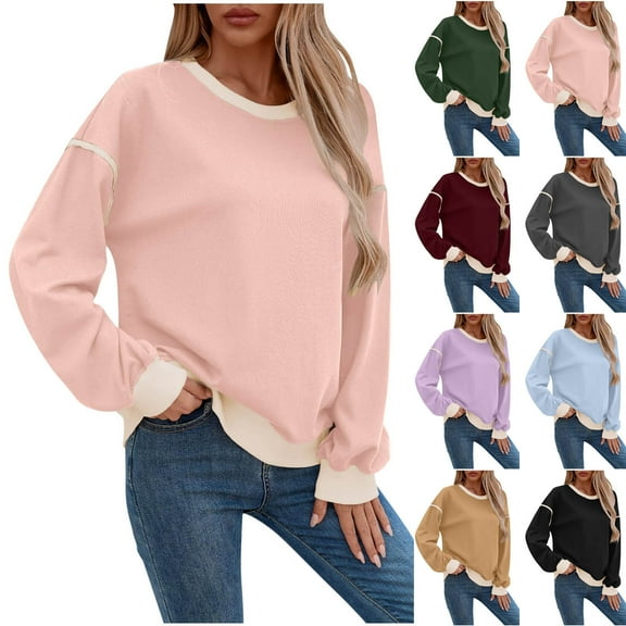 Horkkom Crewneck Sweatshirts Women Long Sleeve Pullover Sweatshirts Casual Comfy Fall Outfits for Women 2025 L