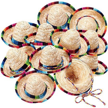 12 Pieces Sombrero Hat Mini Mexican Fiesta Hats Natural Straw Sombrero ...