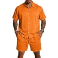 thumbnail image 6 of EliteGoogv Men Two Piece Set Mesh Short Sleeve Shirt And Shorts Casual Outfit For Men Summer Beach Matching Set Orange 3XL, 6 of 9