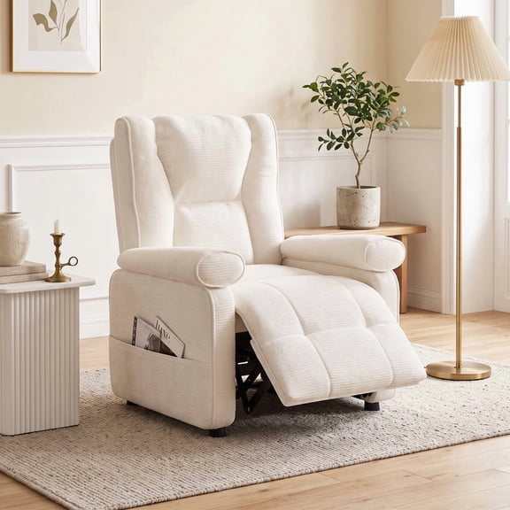 Mr IRONSTONE Electric Recliner Chair for Living Room, Power Reclining Home Theater Seating with USB Port and Side Pockets, White