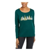 KAREN SCOTT Womens 0484 Green Christmas Tree T-Shirt Holiday Top PXL Petites B B