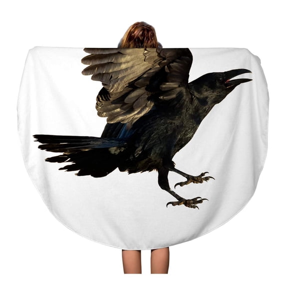 SIDONKU 60 inch Round Beach Towel Blanket Evil Birds Common Raven Corvus Corax Halloween Air Angry Travel Circle Circular Towels Mat Tapestry Beach Throw
