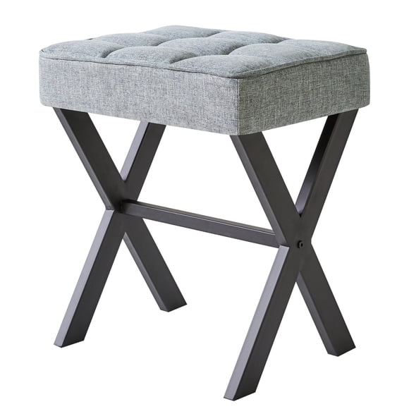 Taburete de maquillaje Ibuyke cuadrado con reposapiés en X azul y gris LG-70L