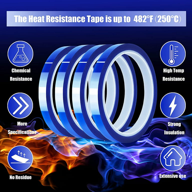 TWISTED ENVY 2 Rolls 10mm x33m(108ft) Blue Heat Tape High Temperature Heat  Resistant Tape Heat Transfer Tape for Heat Sublimation Press No Residue and