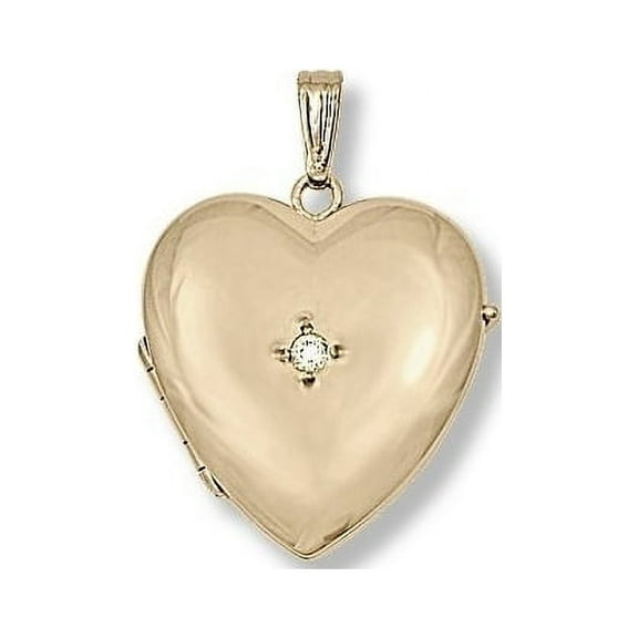 Solid 14K Yellow Gold Heart Four Photo Locket W/ Diamond - 1 Inch X 1 Inch Solid 14K Yellow Gold
