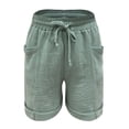 thumbnail image 5 of larppty Women Shorts for Seniors Summer Casual High Waisted Drawstring Wide Leg Womens Gauze Short Shorts（Light Green， L）, 5 of 8