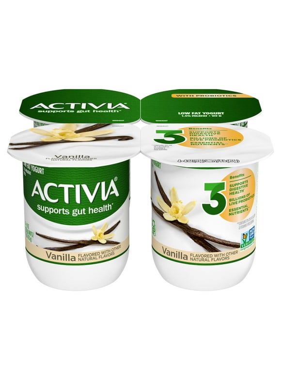 Activia Vanilla Probiotic Yogurt, Lowfat Yogurt Cups, 4 oz, 4 Count