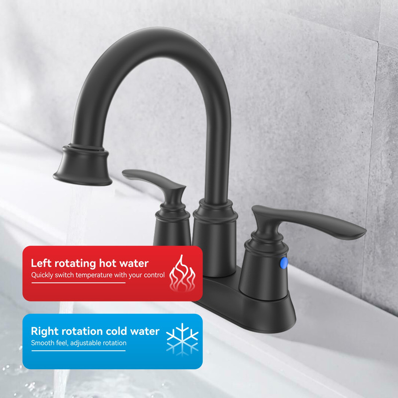 AUKTOPT Bathroom Faucet 3 Hole, Centerset 4 Inch Faucet 2 Handle Bathroom Sink Faucet Lead-Free with Pop up Drain, Matte Black