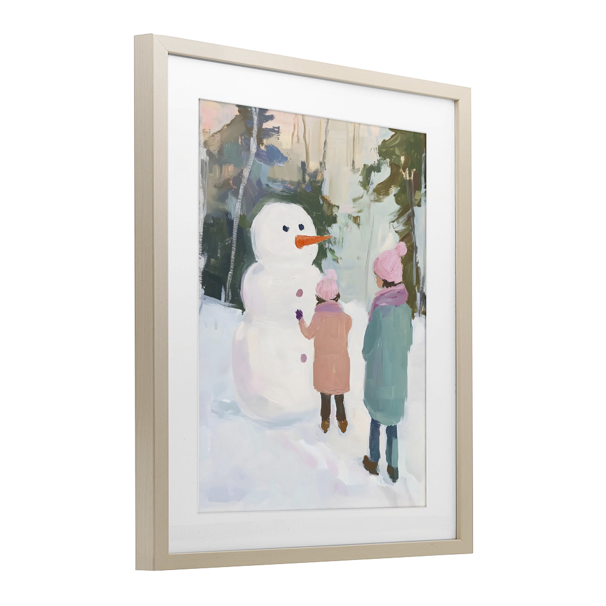 Stupell Industries Two Girls With Snowman Birch Framed Print Under Glass, design by The Prints Vibe
