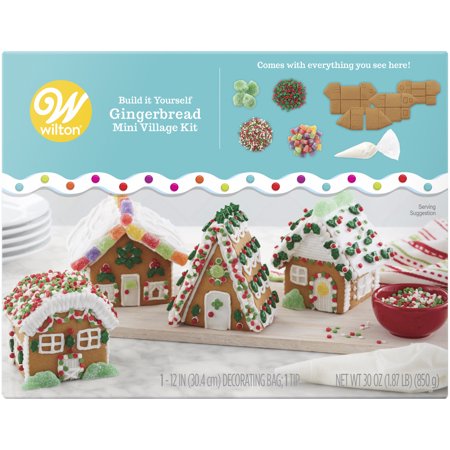 Wilton Build-it-Yourself Gingerbread Mini Village Decorating Kit, 4-House