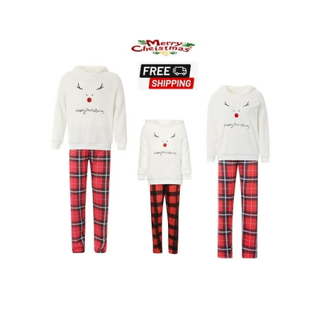 

Christmas Pajamas For Family Deer Embroidery Long Sleeve O-neck Tops+Plaid Print Trousers/Romper Christmas Pajamas