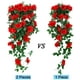 thumbnail image 2 of RV 2 piezas de plantas colgantes artificiales-flores de rosas de seda falsas, guirnalda colgante, enredadera de hiedra de ratán para decoración de pared de jardín, fiesta de boda Rojo Verde, 2 of 5