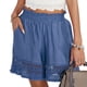 thumbnail image 4 of Pantalones cortos casuales fruncidos, elegantes pantalones cortos sueltos con dobladillo de encaje de poliéster de cintura alta con estilo para el trabajo de oficina Azul XL LHCER 1, 4 of 5