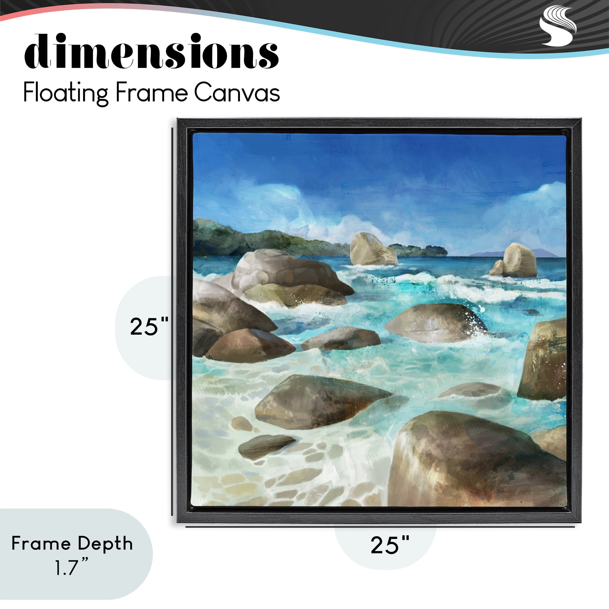 Stupell Industries Low Tide Rocks on Shore Black Framed Floater Canvas Wall Art, design by Mauro Devereaux