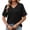 Black, variant on Womens Boho V-Neck T-Shirts Short Eyelet Sleeve Loose Fit Top Spring Summer Fashion Beathable Daily Wear 2026