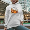 thumbnail image 2 of Give Thanks to the Lord for He is Good, His Love Endures Forever Psalm 136 Art Merch Gift, White Hooded Sweatshirt or Hoodie, Small, 2 of 5