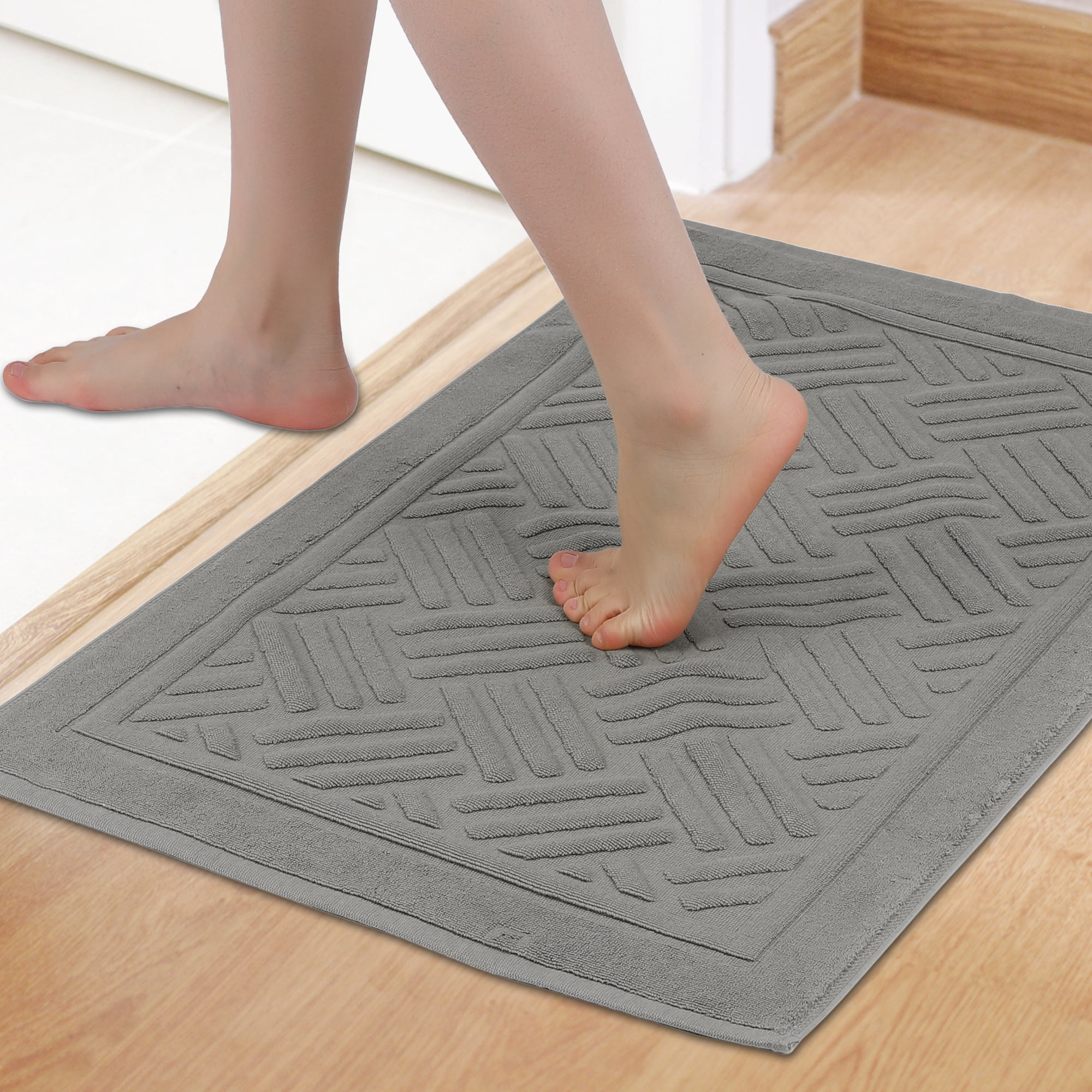 Unique Bargains Cotton Mat Towel Absorbent Floor Bath Rugs for Bathroom Grey 16" x 24"