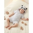 thumbnail image 4 of BemeyourBBs 2Pcs Toddler Baby Boy Shark Raccoon Costume Summer Clothes Kids Halloween Animal Outfits Short Sleeve Cute Animal Hooded Hoodie Shirt Tops and Elastic Waist Pockets Shorts Set, 4 of 8