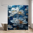 thumbnail image 3 of Blue Flower Shower Curtain Stained Glass Dreamy Lotus Flower Waterproof Bathroom Curtains with Plastic Hooks Beautiful White Lotus Blue Lotus Leaf  Bathtub Curtain Men Women Bath Decor, 3 of 7