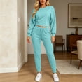 thumbnail image 5 of Ashirexll Womens 2 Piece Outfits Solid Color Round Neck Long Sleeve Top with Drawstring Double Pocket Elastic Waist Pants Winter Set, 5 of 6