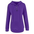 thumbnail image 4 of IROINNID Sales Hoodie for Women Solid Hooded Quarter Button Pullover Long Sleeve Casual Fall Warm Hoodie Basic Tops with Pocket,Purple, 4 of 5