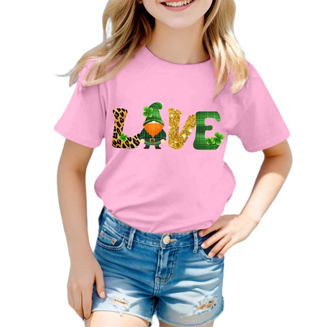 TZEWGL Tops For Toddler Short Sleeve Crew Neck Cartoon Prints Trendy Top For Kids size 1-2T