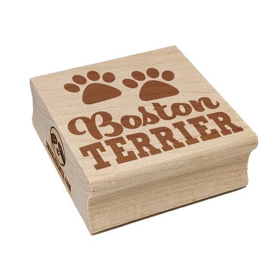Boston Terrier Dog Paw Prints Fun Text Square Rubber Stamp Stamping Scrapbooking Crafting - Small 1.25in