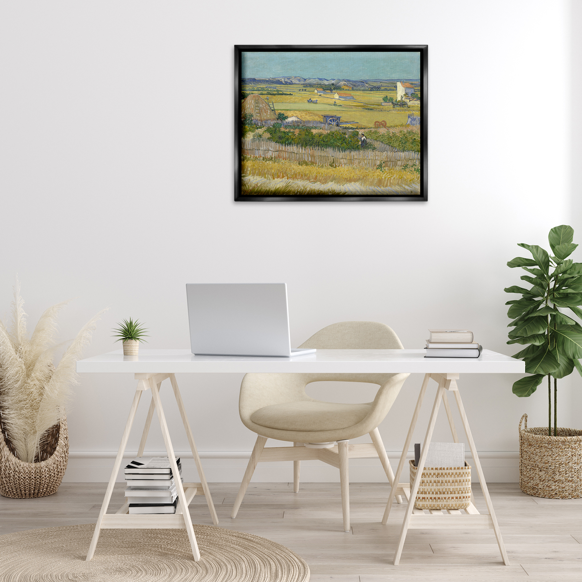 Stupell Industries Van Gogh The Harvest Landscape Landscape & Nature Painting Black Floater Framed Canvas Art Print Wall Art, 31 x 25