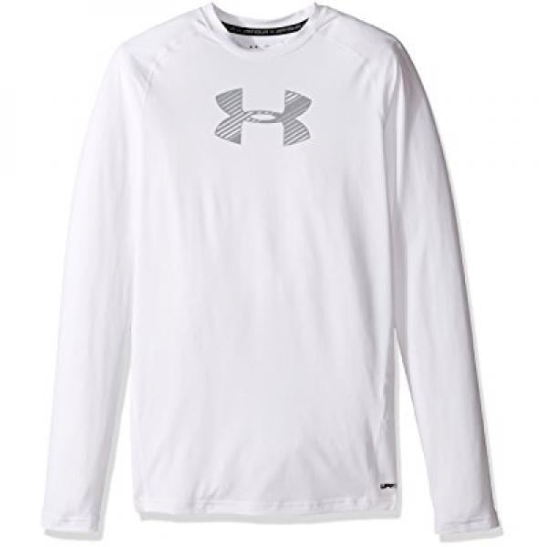 Under Armour Boys' HeatGear Armour Long Sleeve Shirt, White/Overcast