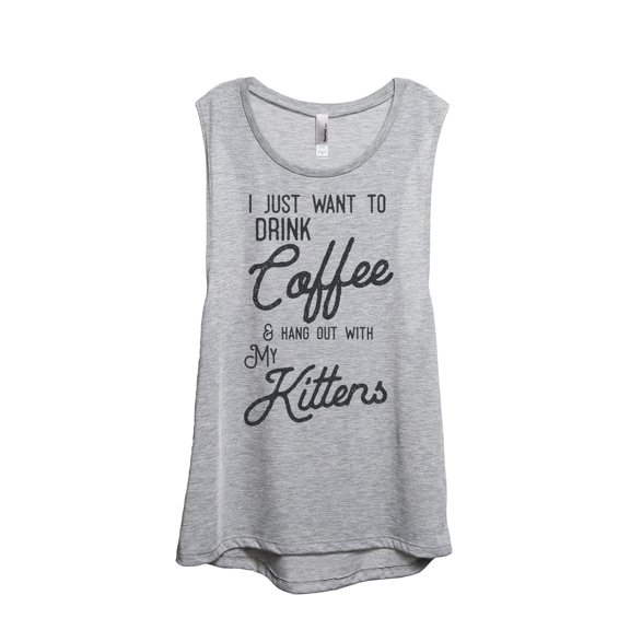 Thread Tank Coffee Hang Out With Kittens Cat Women's Sleeveless Muscle Tank Top Sport Grey Small