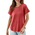thumbnail image 2 of Tittly T Shirts for Women Spring Tops for Women Women's Solid Color T Shirt Round Neck Short Sleeved Top Large Size Loose Elastic Pure Cotton Base Shirt Tshirts Shirts Basic Tees Red 3XL, 2 of 5