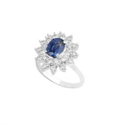 Natural Blue Saphhire Solid 18 Kt White Gold SI Clarity HI Color Diamond Promise Ring