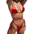 thumbnail image 2 of 1 Set Women Bikini Set Solid Color Multi Spaghetti Strap Cross Halter Neck Lace-up High Waist Three-pointed Backless Quick Dry Soft Summer Vacation Swimsuit Set Bathing Suit, 2 of 7