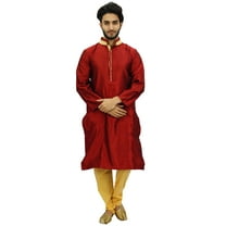 Atasi Classic Maroon Men's Dupion Kurta Pyjama Party Wear Designer Shirt-XL
