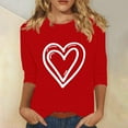thumbnail image 2 of Valentine's Day Heart Graphic Shirts for Women Casual Crewneck 3/4 Sleeve Tops Cute Basic Tee Gifts, 2 of 4
