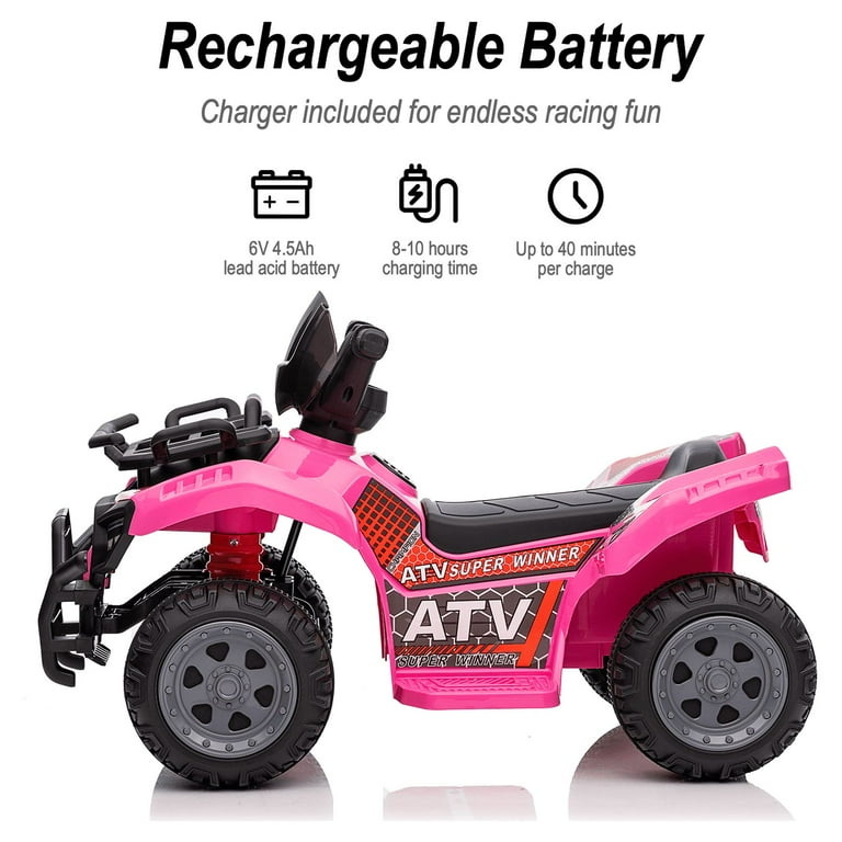 Hikiddo 6V Ride on Toy for Toddlers Kids ATV 4 Wheeler for 1 3 Boys Girls with Music Rose Pink