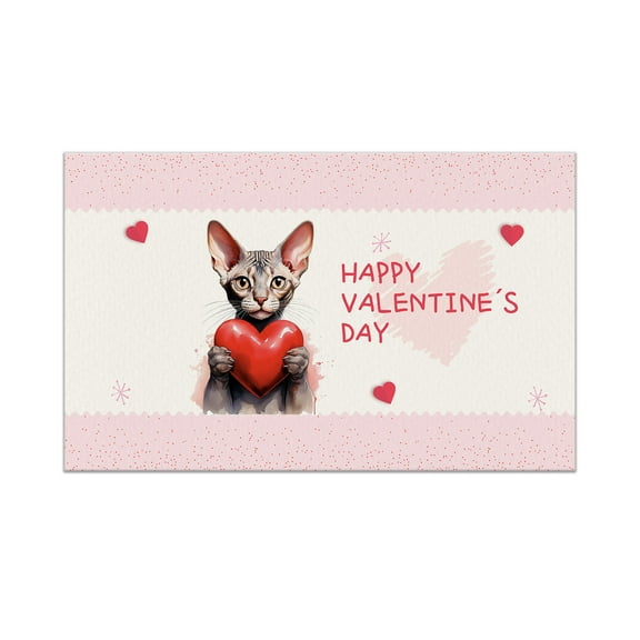 Happy Valentine's Day Sphynx Brings Love Heart Doormat Cat Lover Kitten Owner Gifts Idea Indoor Outdoor Welcome Mat - 02028