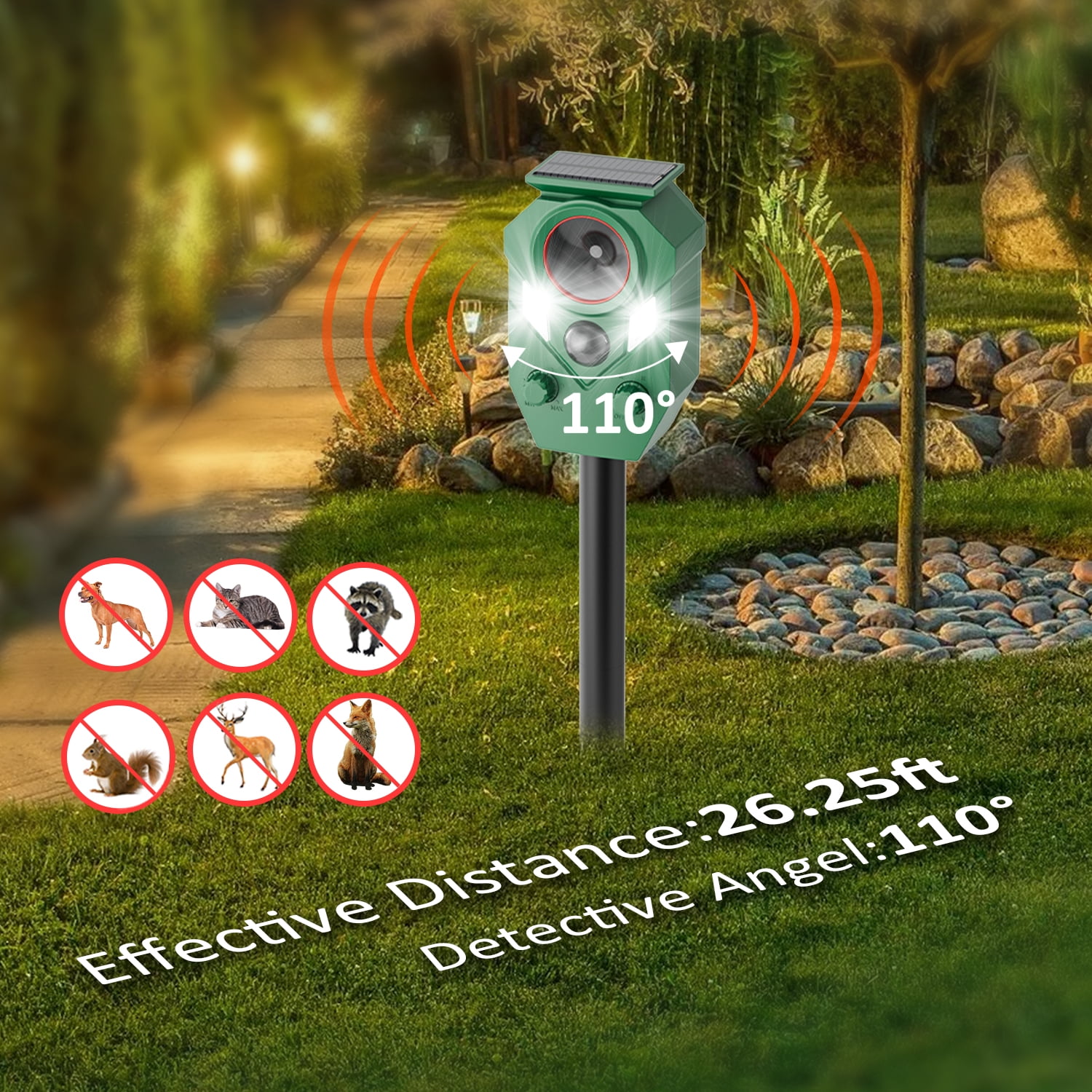 X-PEST Ultrasonic Squirrel Repeller Device, Waterproof Solar Animal Repeller with Motion Activated and Blinking LED Light, 4 Pack
